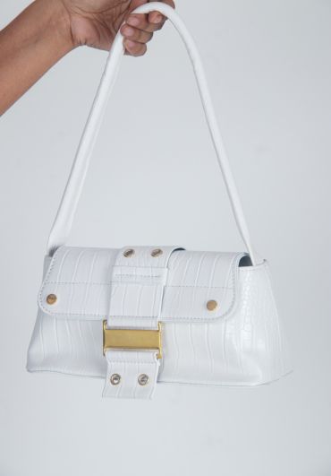 H2 Croc Embossed Baguette Bag in Classic White